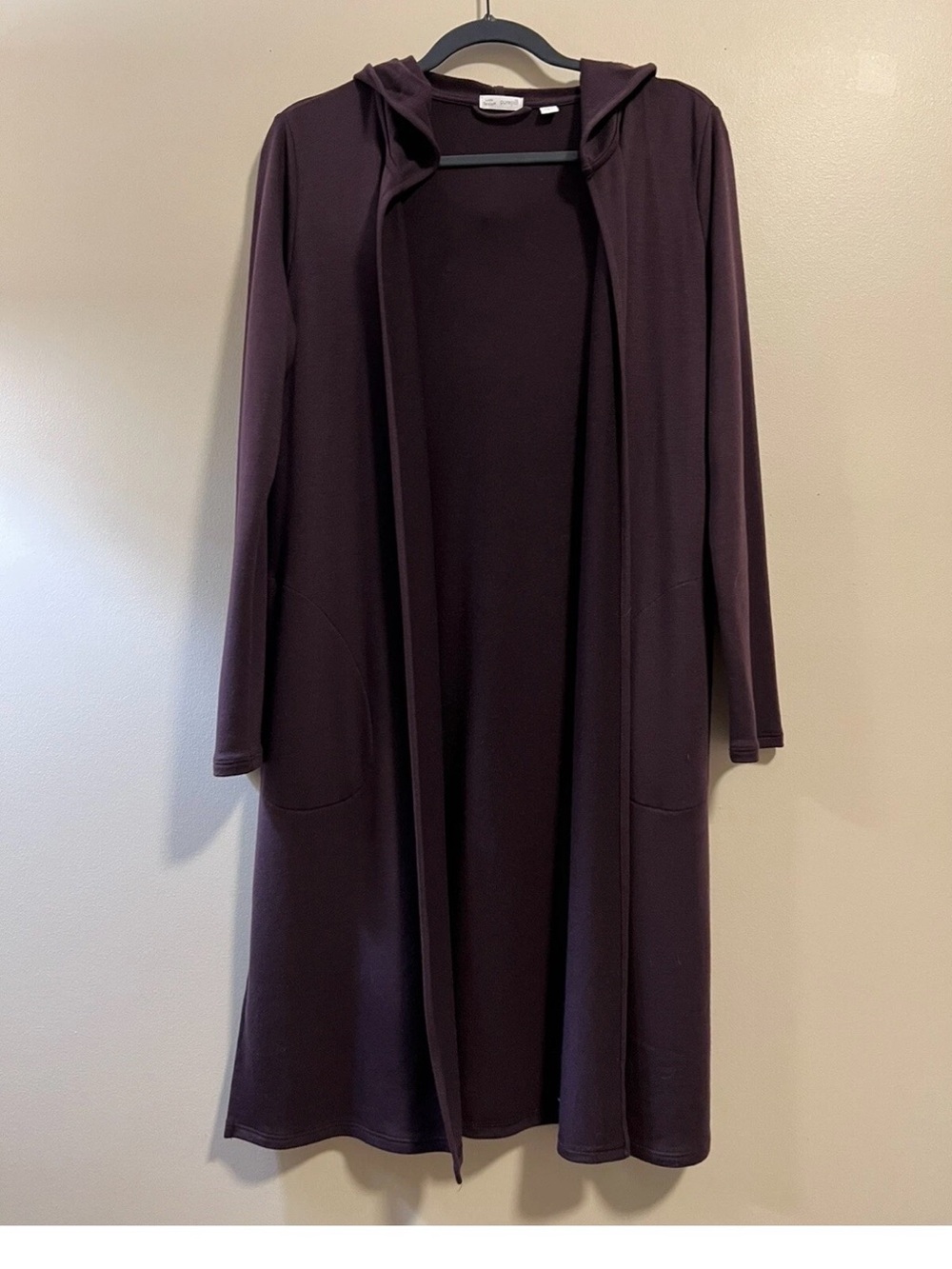 J Jill Luxe Long Sleeve Open Front Cardigan Duster Hoodie burgundy Sz S